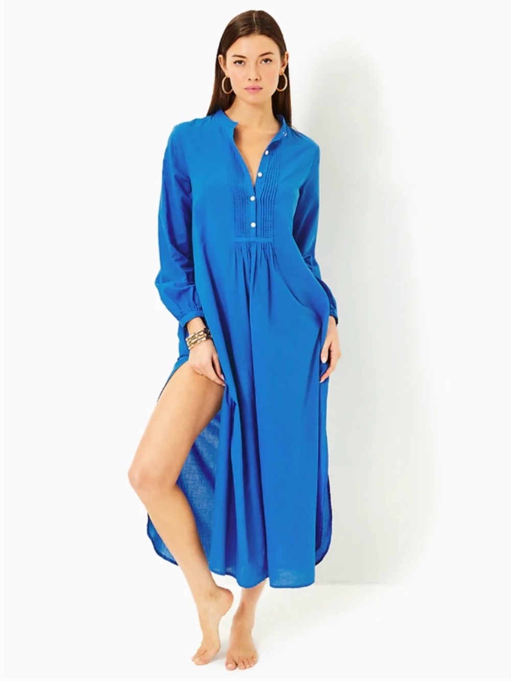 NWT Lilly Pulitzer Vassa Morelle Blue Long Sleeve Maxi Dress Cover-Up size S